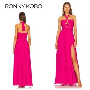 Ronny Kobo Ally Cutout Halter Gown